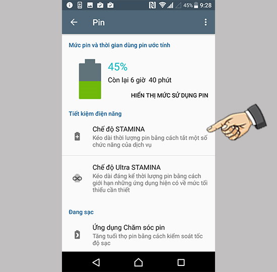 Chọn chế độ tiết kiệm Pin